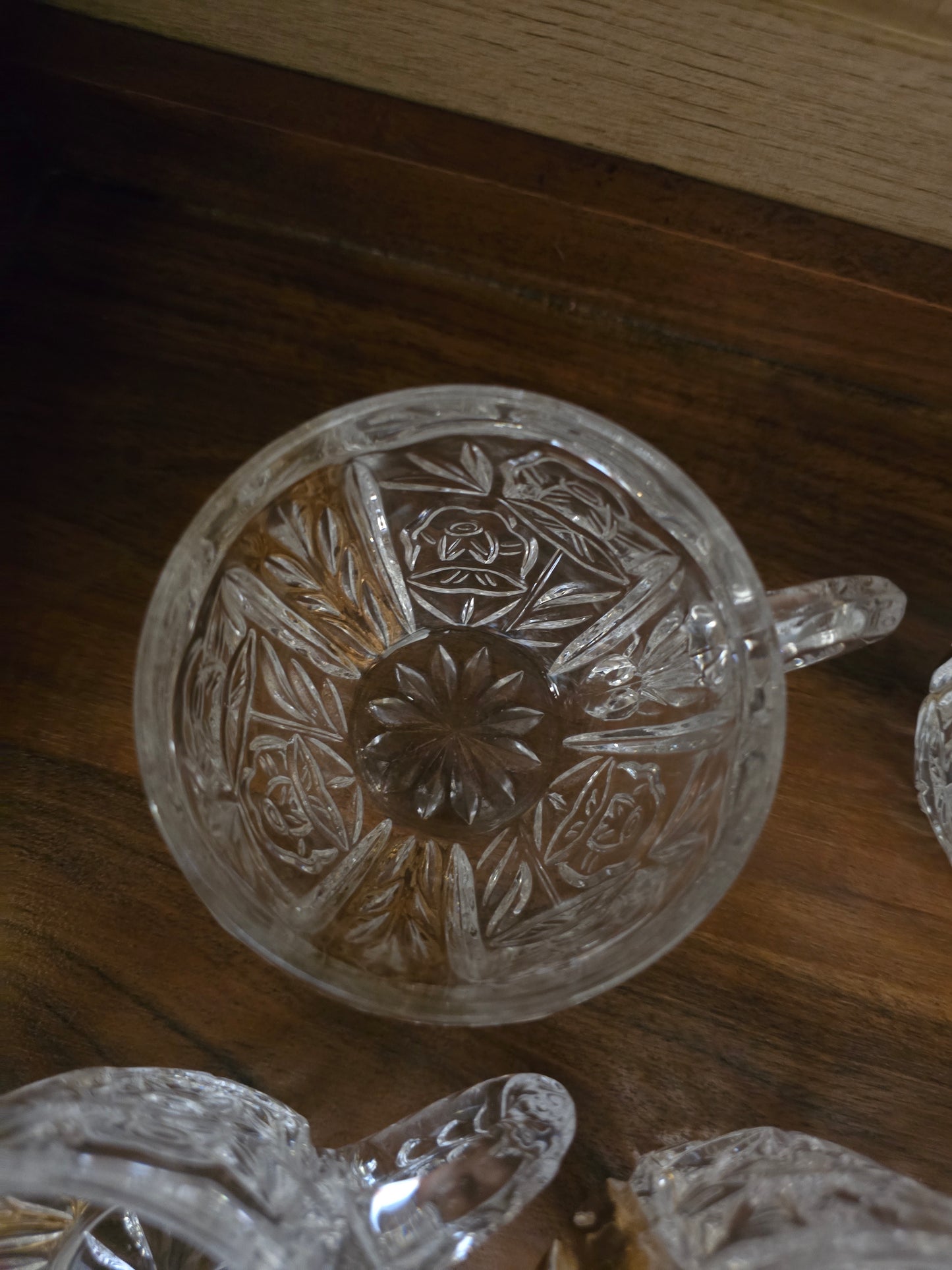 Vintage 8-Pc Anna Hutte Germany "Rosaline" 24% Lead Crystal Punch Bowl & 6 Cups