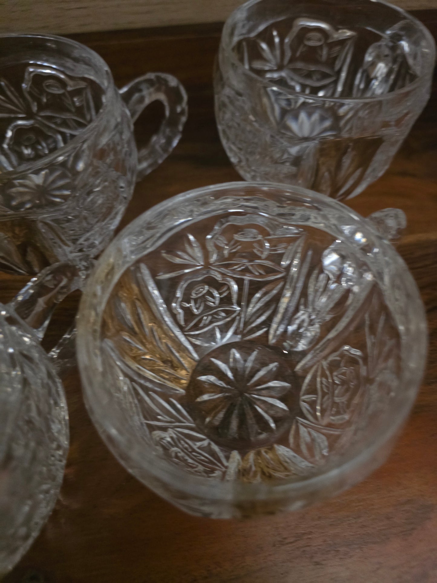 Vintage 8-Pc Anna Hutte Germany "Rosaline" 24% Lead Crystal Punch Bowl & 6 Cups