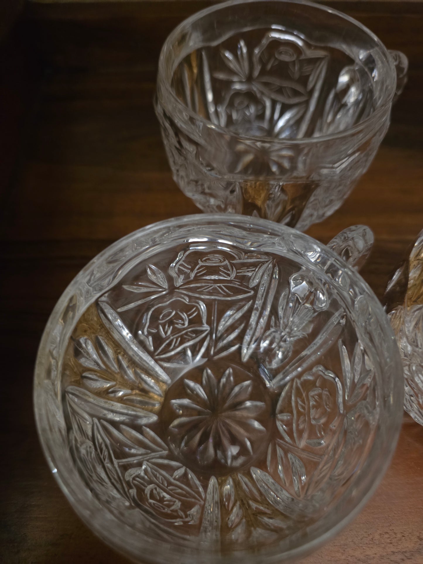 Vintage 8-Pc Anna Hutte Germany "Rosaline" 24% Lead Crystal Punch Bowl & 6 Cups