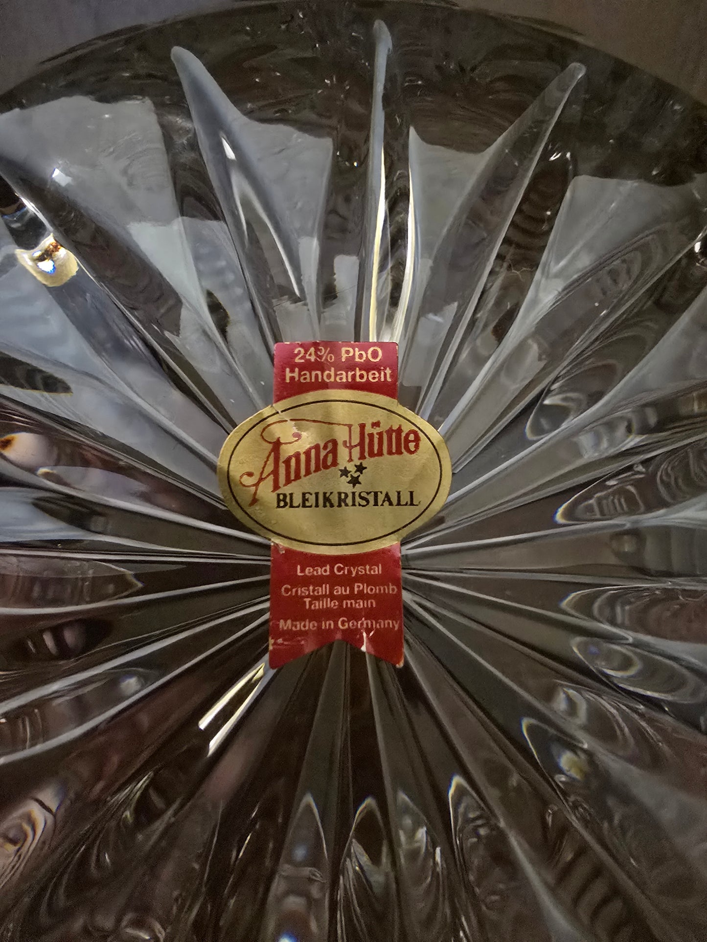Vintage 8-Pc Anna Hutte Germany "Rosaline" 24% Lead Crystal Punch Bowl & 6 Cups