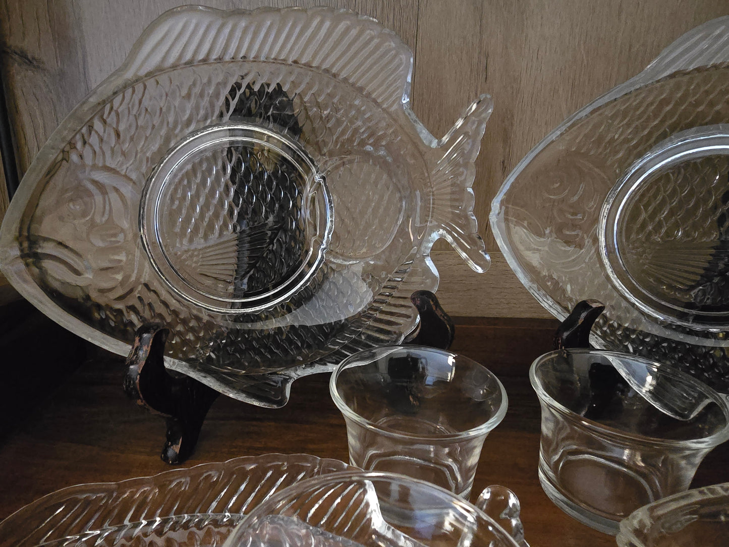 Vintage Leonard Silver mfg. Seafood Cocktail Set, crystal, vintage 1980s, 8 Piece