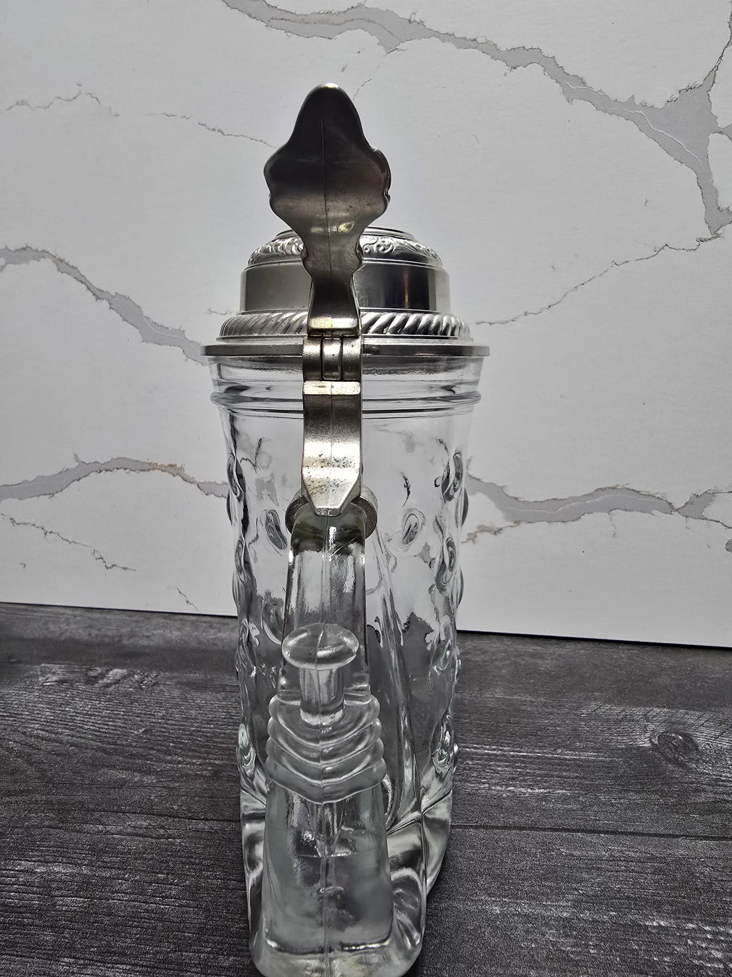 Vintage Hobnail Glass Viking Horn Beer Stein with Pewter Lid BMF Made in West Germany