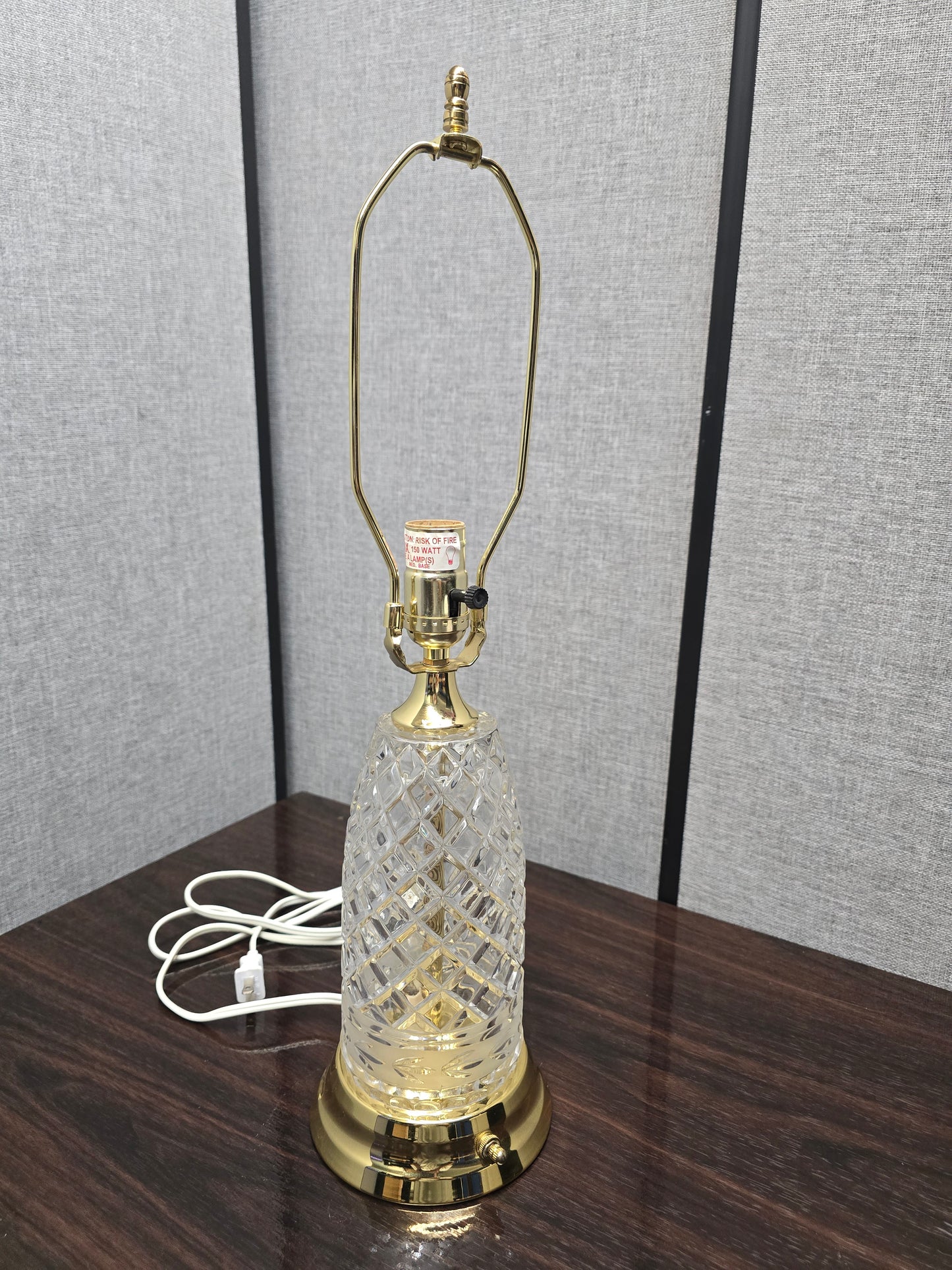Vintage Cut Crystal Lamp Base - Made in Poland - 24% Lead Crystal and Brass. Base Lights Up. Antique Glass Lamp.