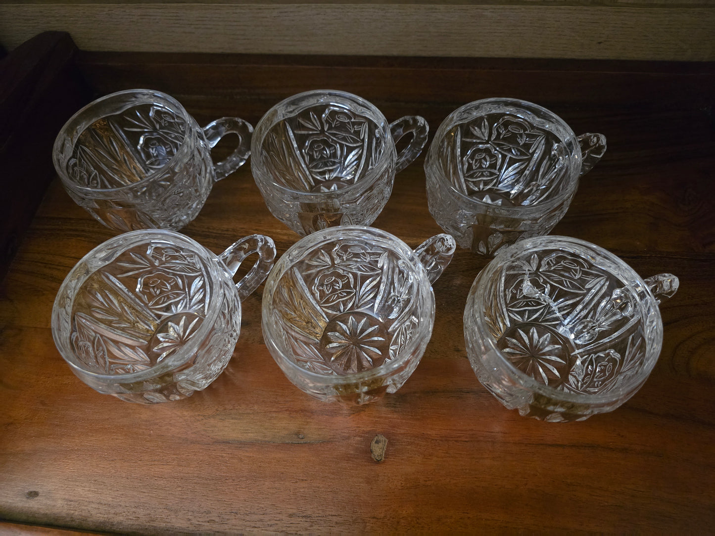 Vintage 8-Pc Anna Hutte Germany "Rosaline" 24% Lead Crystal Punch Bowl & 6 Cups