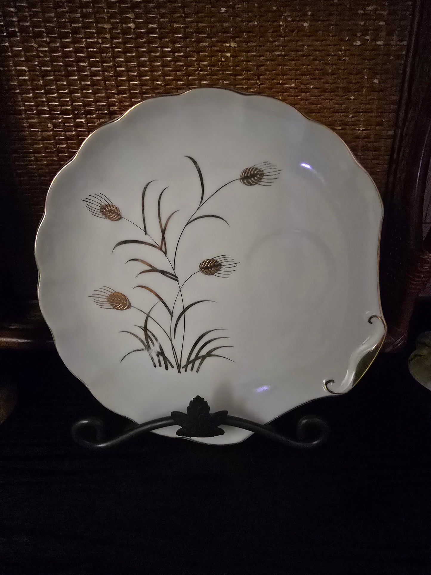 Vintage, Lefton China, Gold Wheat, 4 Piece Luncheon Snack Plate