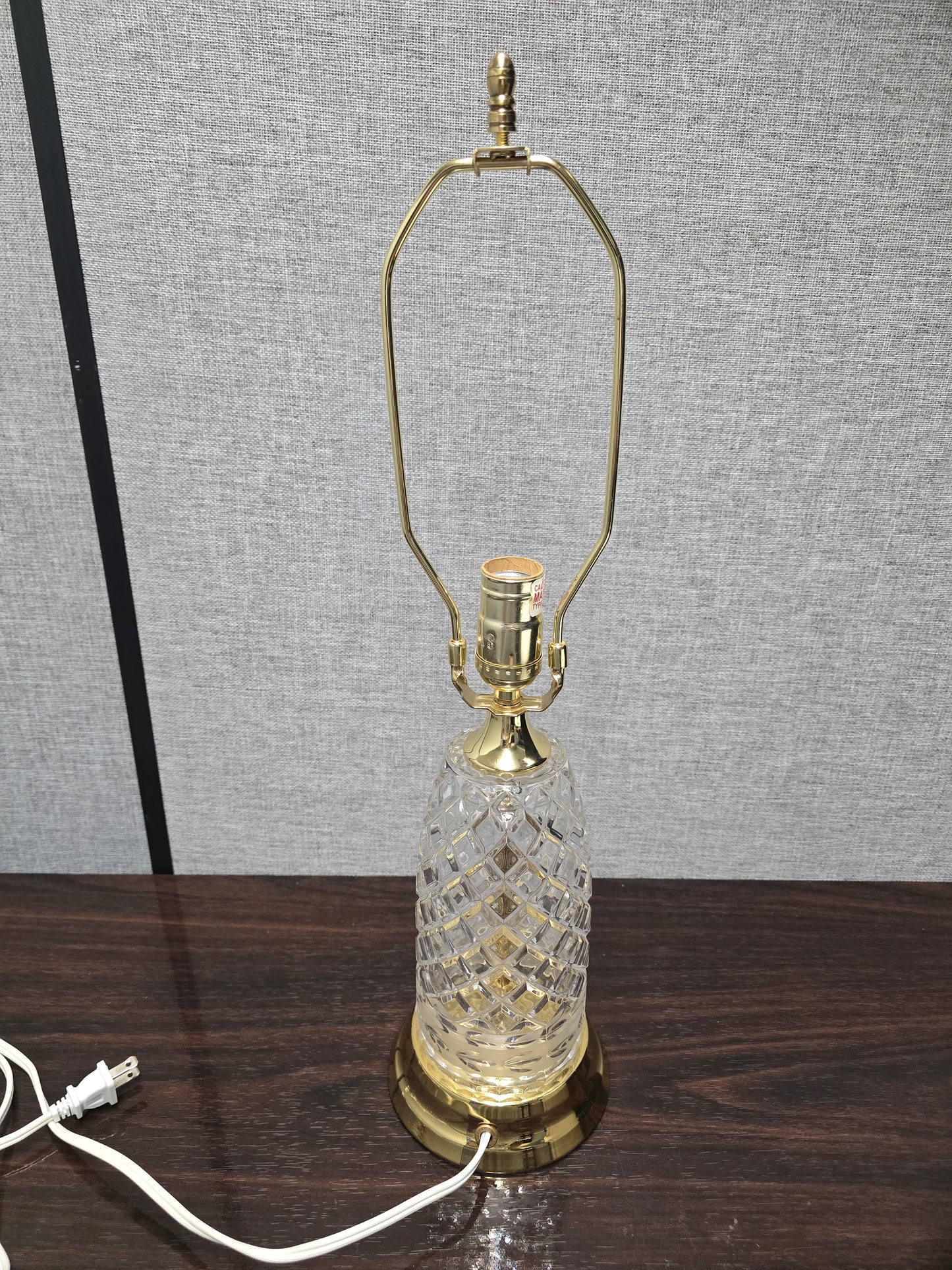 Vintage Cut Crystal Lamp Base - Made in Poland - 24% Lead Crystal and Brass. Base Lights Up. Antique Glass Lamp.