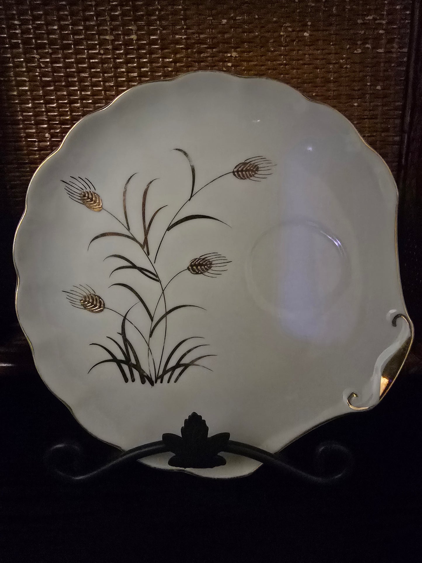 Vintage, Lefton China, Gold Wheat, 4 Piece Luncheon Snack Plate