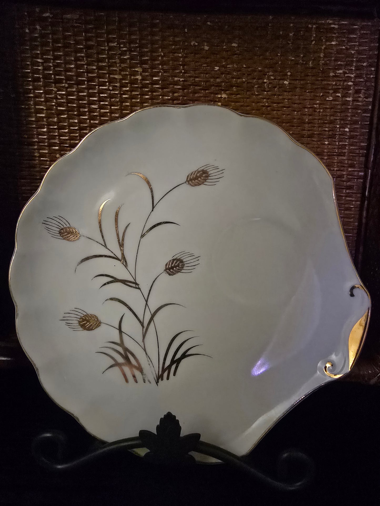 Vintage, Lefton China, Gold Wheat, 4 Piece Luncheon Snack Plate