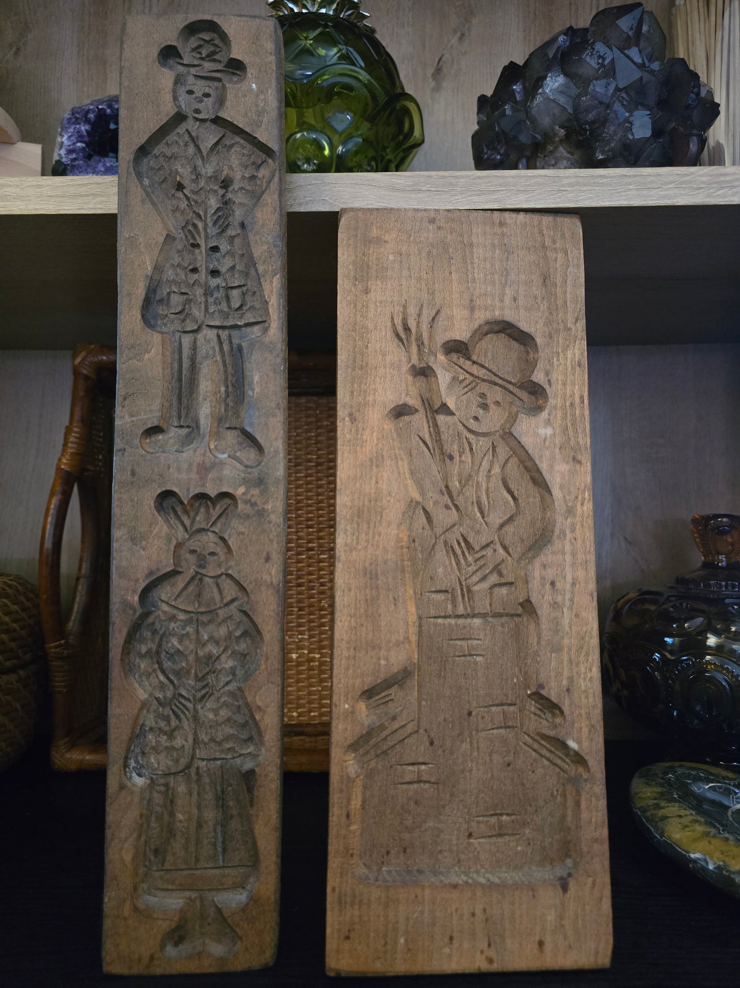 Vintage Wood, Hand Carved Speculaasplank, made in Holland, set of 2