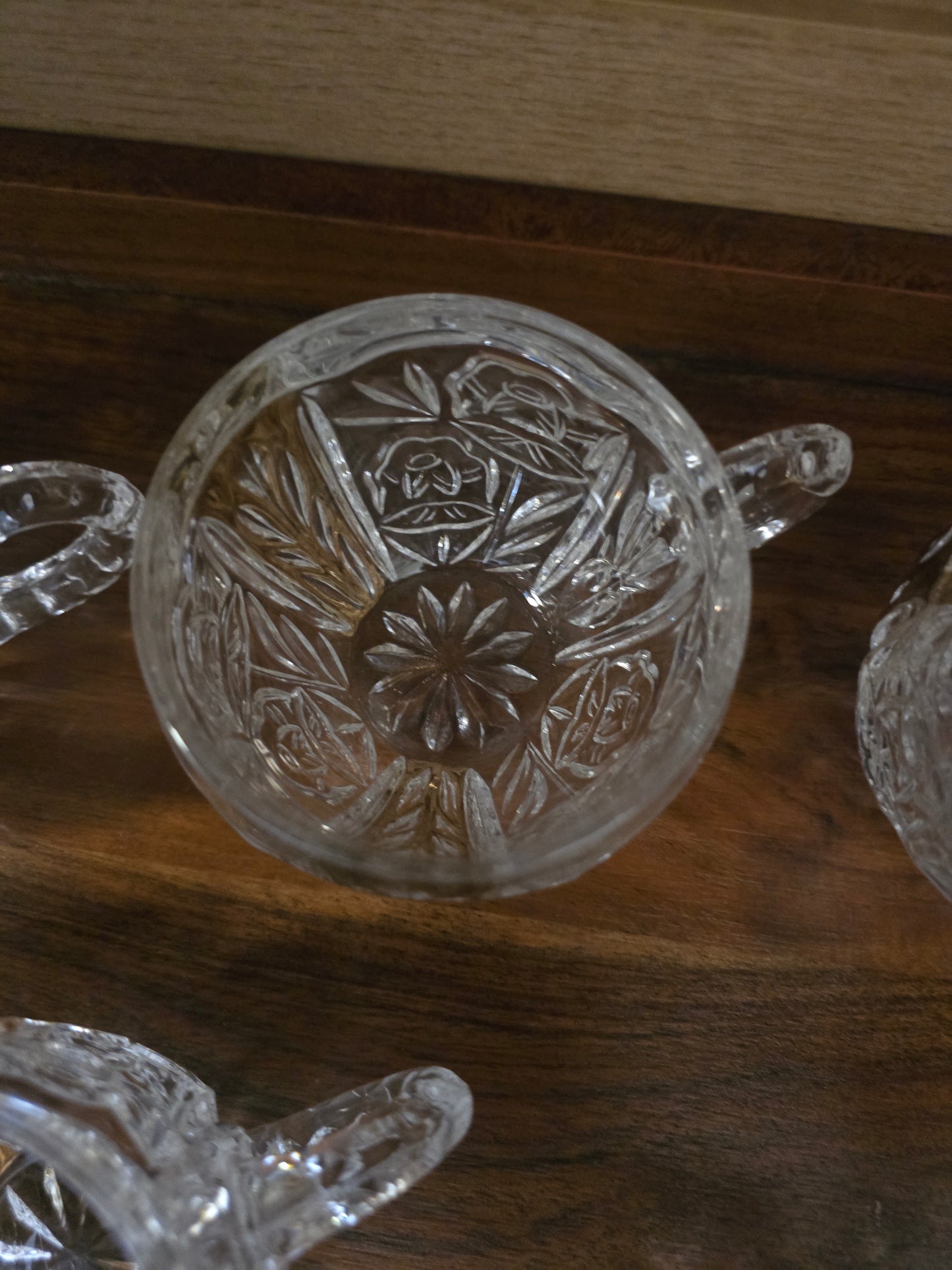 Vintage 8-Pc Anna Hutte Germany "Rosaline" 24% Lead Crystal Punch Bowl & 6 Cups