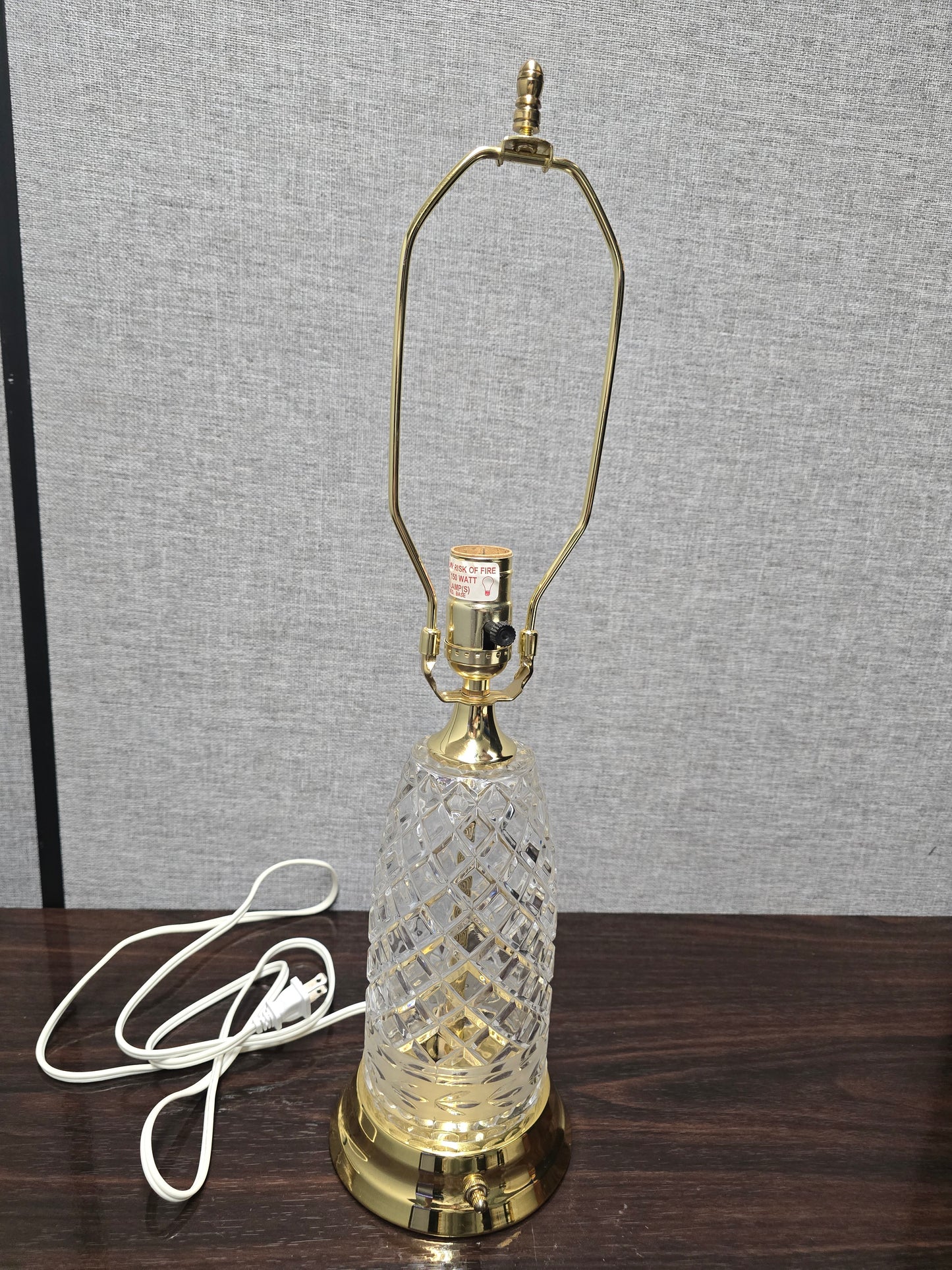 Vintage Cut Crystal Lamp Base - Made in Poland - 24% Lead Crystal and Brass. Base Lights Up. Antique Glass Lamp.