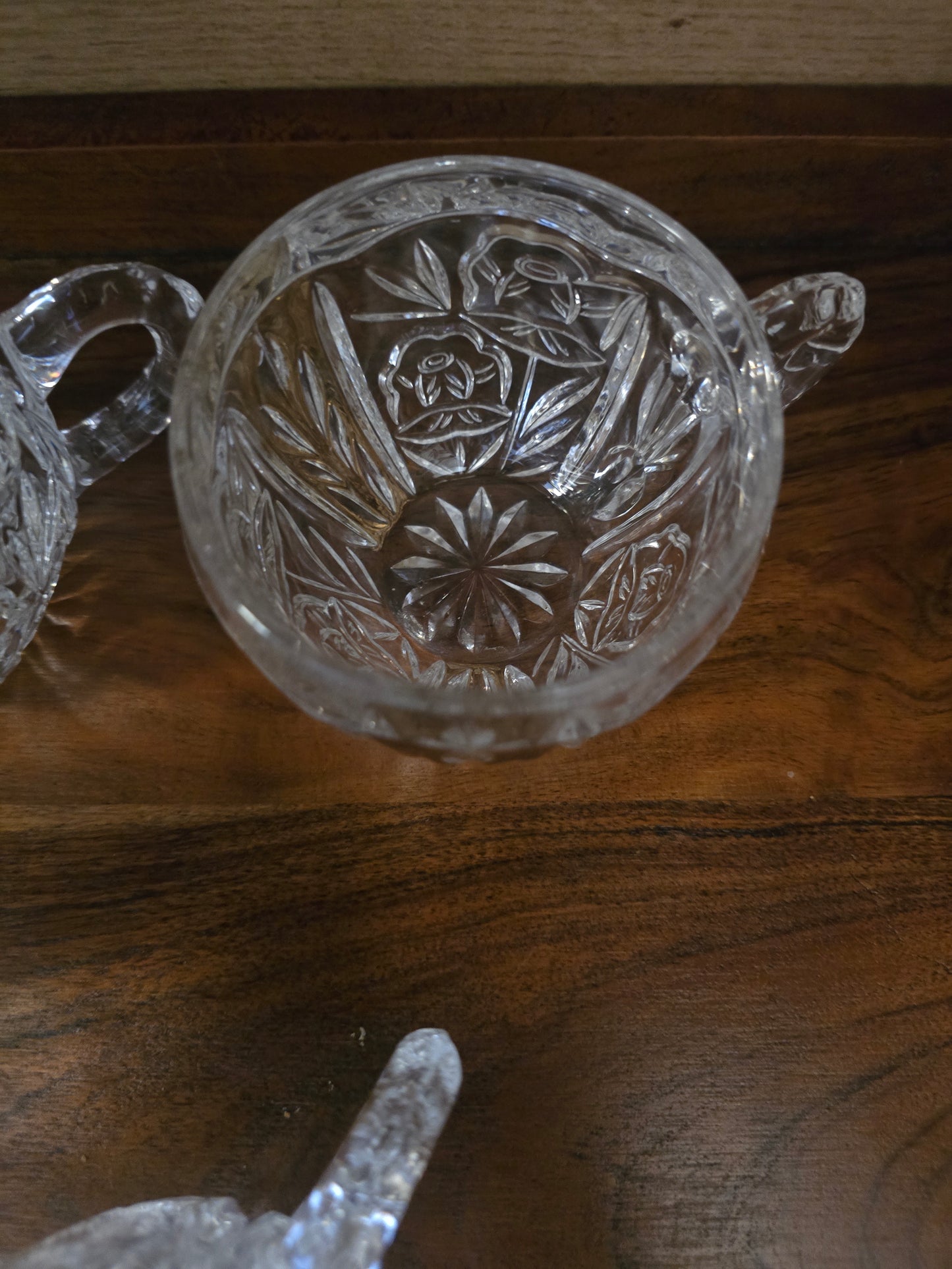 Vintage 8-Pc Anna Hutte Germany "Rosaline" 24% Lead Crystal Punch Bowl & 6 Cups