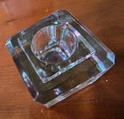 Vintage Clear Glass Inkwell Heavy Cube Shape Beveled Edging Solid