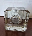 Vintage Clear Glass Inkwell Heavy Cube Shape Beveled Edging Solid