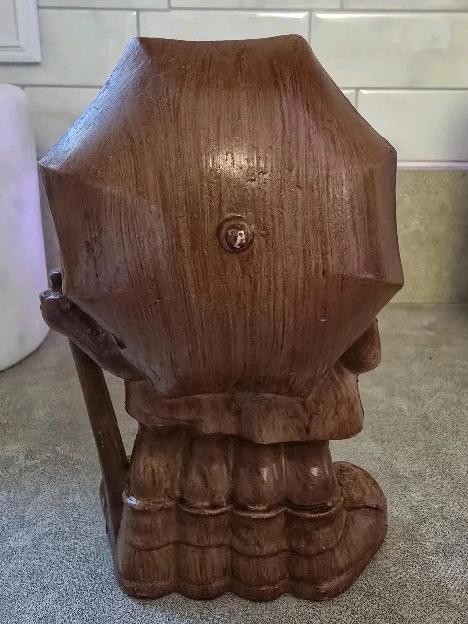 Vintage Goebel Hummel Style 6.5" Boy and Girl Stormy Weather, Faux Wood Figurine