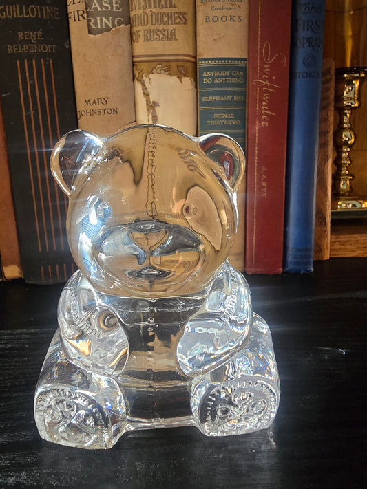 PartyLite Teddy Bear Tea Light Candle Holder/Paper Weight-Clear/Solid Glass 4x3"