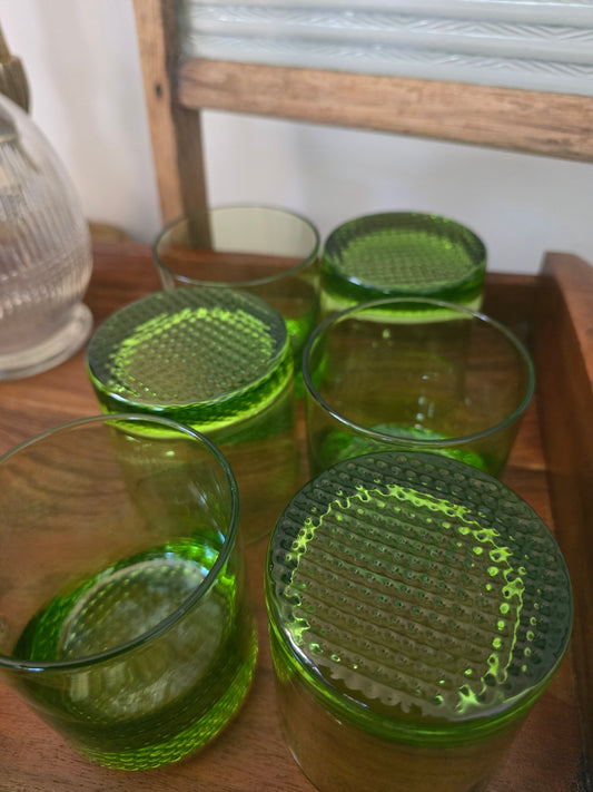 Vintage Mid-Century Modern Lime Green Highball Glasses, Set of 6,  Honeycomb Base