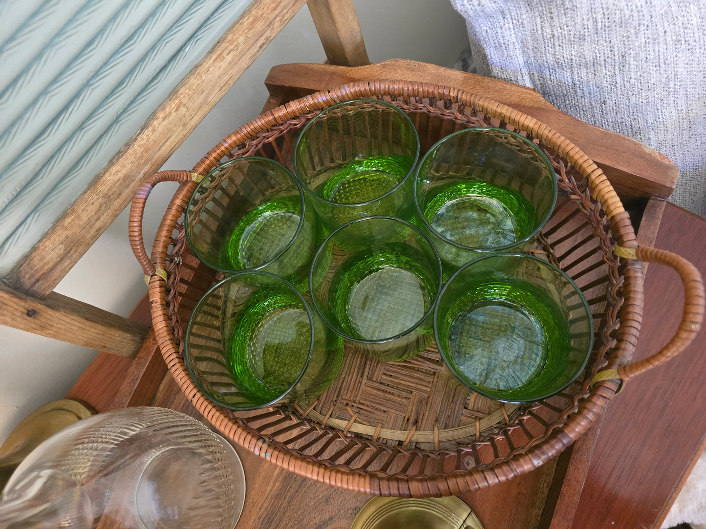 Vintage Mid-Century Modern Lime Green Highball Glasses, Set of 6,  Honeycomb Base