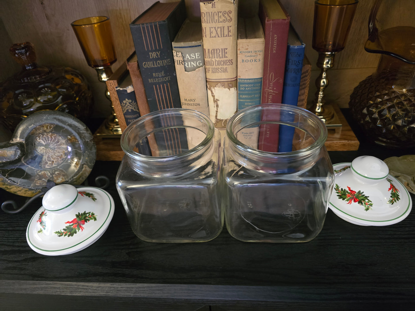 Pfaltzgraff Christmas Heritage Small Square Glass Canister with Lid, Set of 2