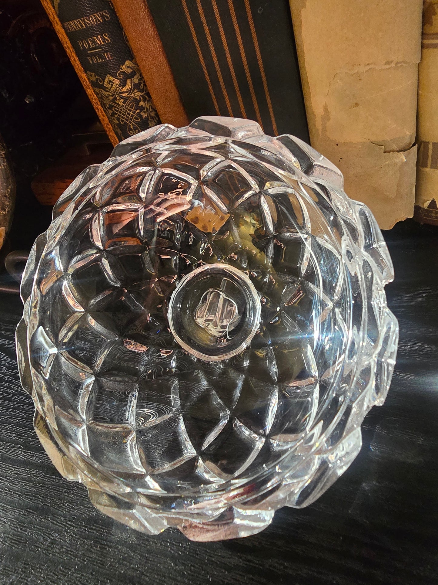 Vintage Clear Cut Glass Apple Shaped Sugar Bowl with Lid