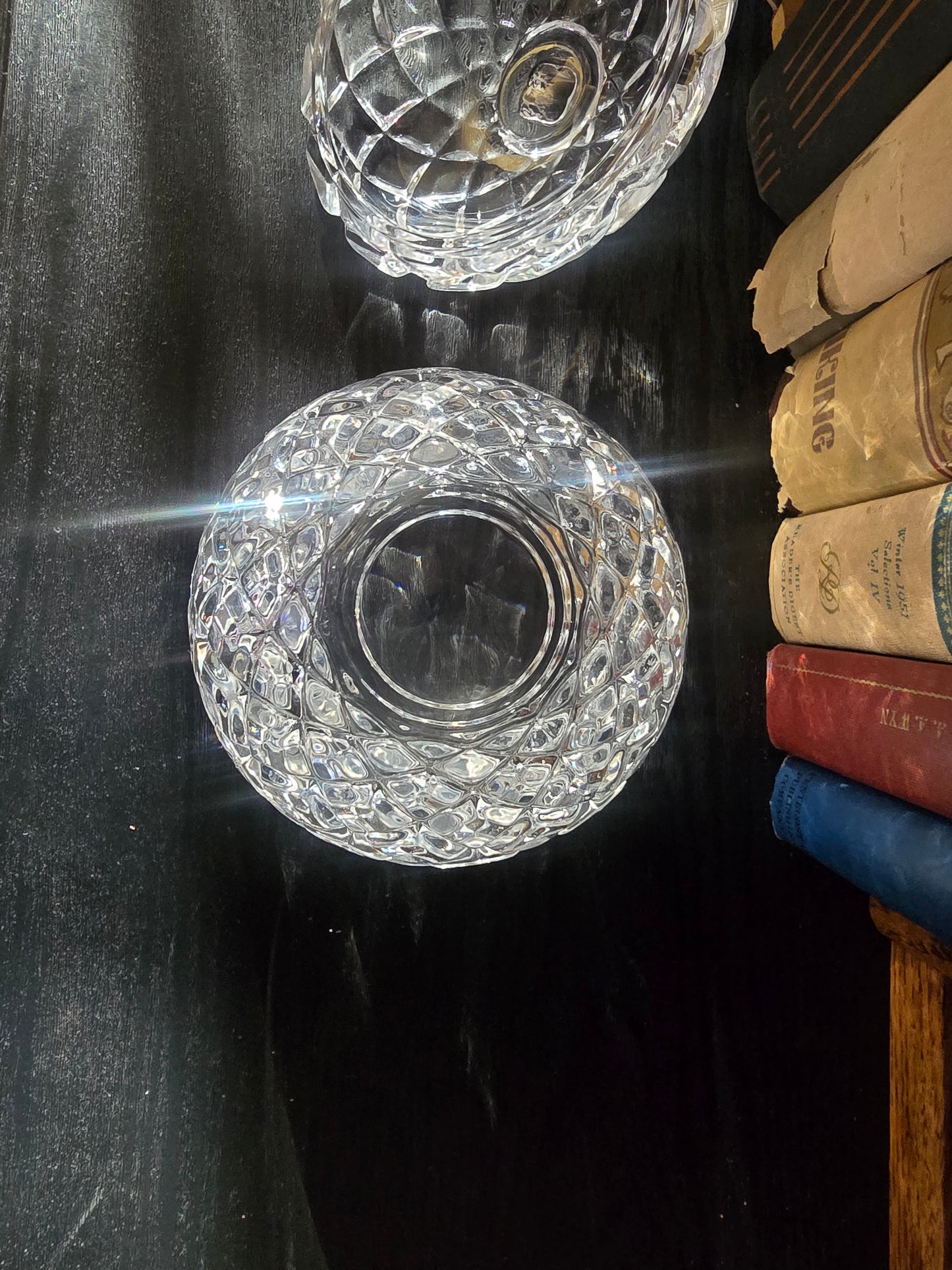 Vintage Clear Cut Glass Apple Shaped Sugar Bowl with Lid