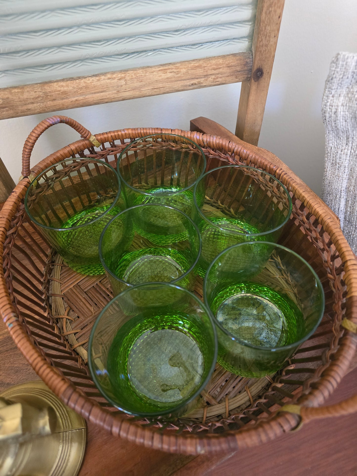 Vintage Mid-Century Modern Lime Green Highball Glasses, Set of 6,  Honeycomb Base