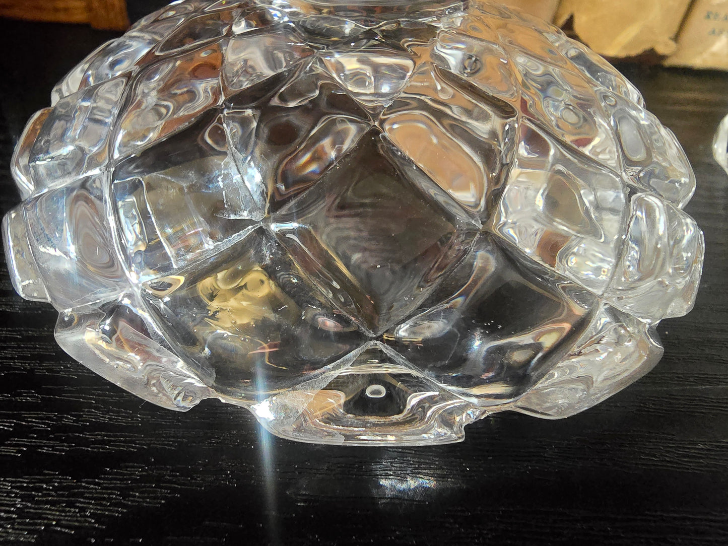 Vintage Clear Cut Glass Apple Shaped Sugar Bowl with Lid