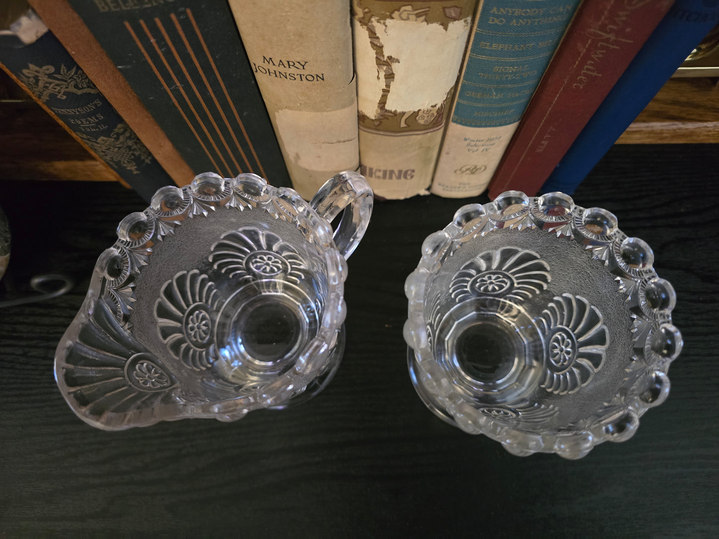 EAPG Antique Westmoreland SHELL & JEWEL Pattern Glass c1890s Pitcher & Spooner