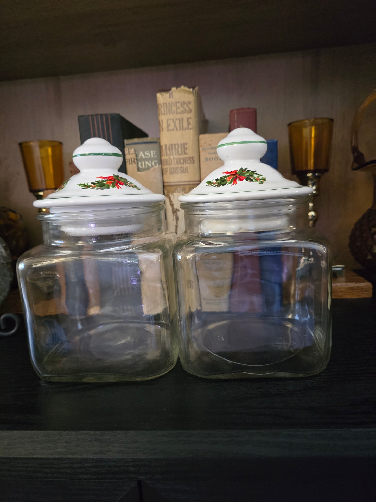 Pfaltzgraff Christmas Heritage Small Square Glass Canister with Lid, Set of 2