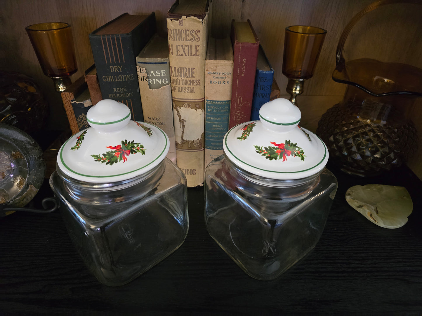 Pfaltzgraff Christmas Heritage Small Square Glass Canister with Lid, Set of 2
