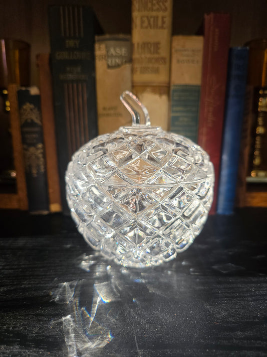 Vintage Clear Cut Glass Apple Shaped Sugar Bowl with Lid