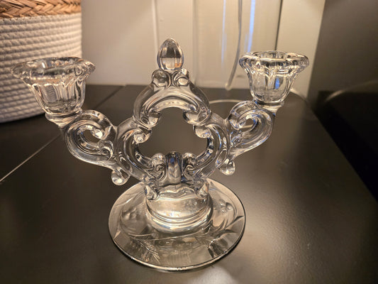 Double Glass Candelabra, with Etched Base
