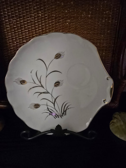 Vintage, Lefton China, Gold Wheat, 4 Piece Luncheon Snack Plate