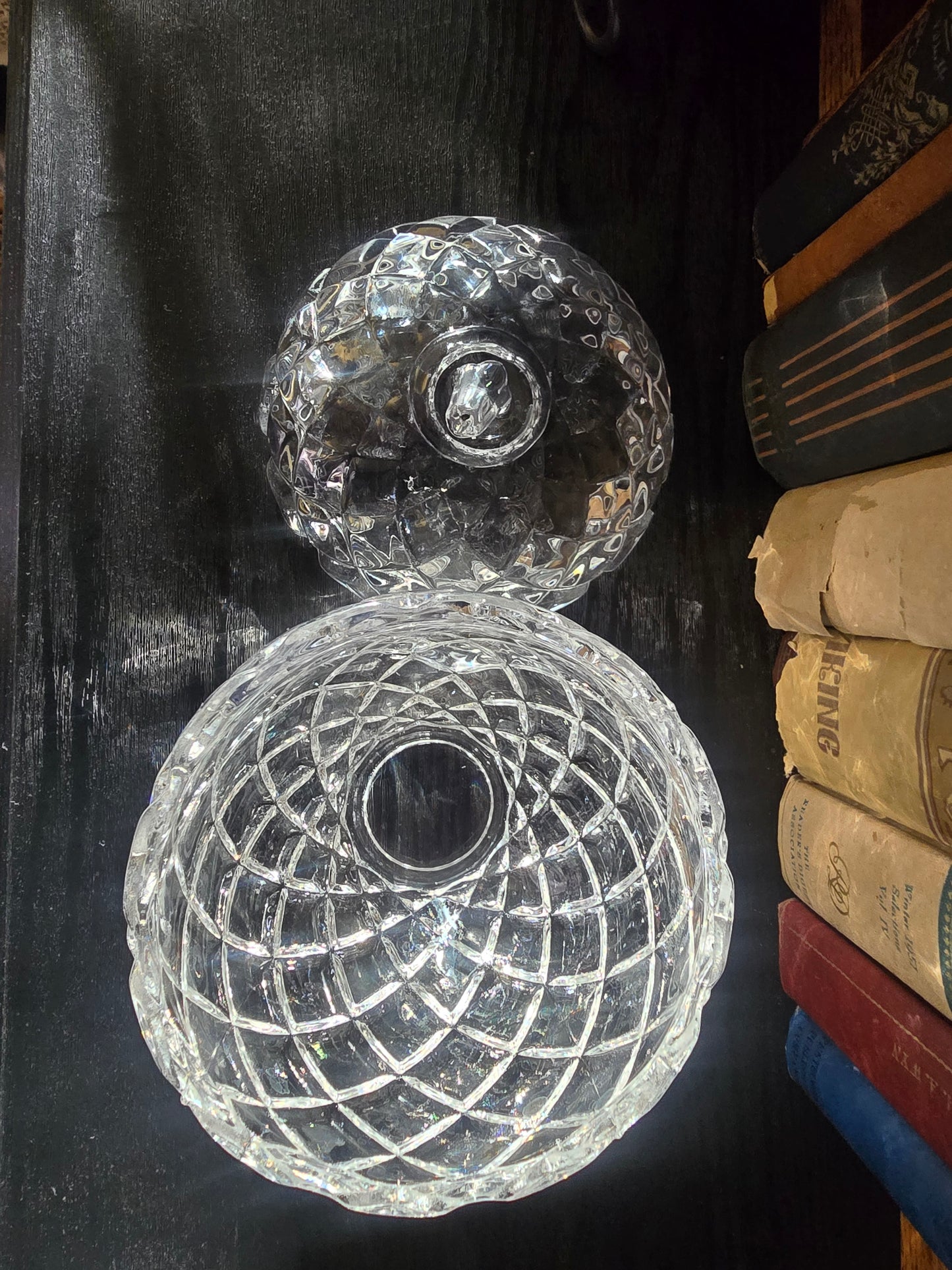 Vintage Clear Cut Glass Apple Shaped Sugar Bowl with Lid