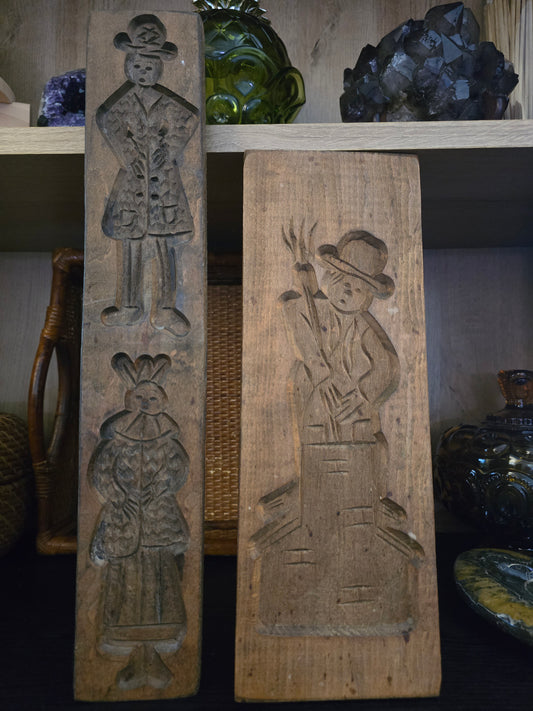 Vintage Wood, Hand Carved Speculaasplank, made in Holland, set of 2