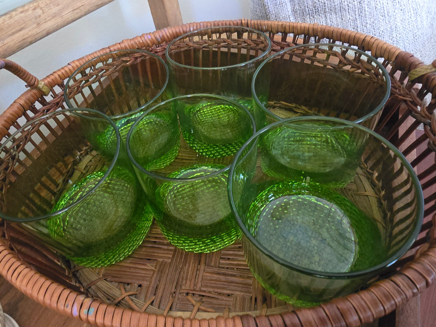 Vintage Mid-Century Modern Lime Green Highball Glasses, Set of 6,  Honeycomb Base