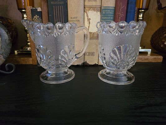 EAPG Antique Westmoreland SHELL & JEWEL Pattern Glass c1890s Pitcher & Spooner