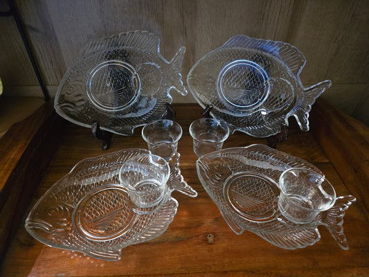 Vintage Leonard Silver mfg. Seafood Cocktail Set, crystal, vintage 1980s, 8 Piece